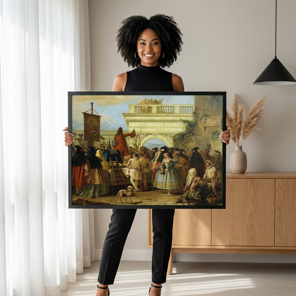 Quadro Decorativo 'O Charlatão' - G.D. Tiepolo | modelo apresentando o quadro emoldurado