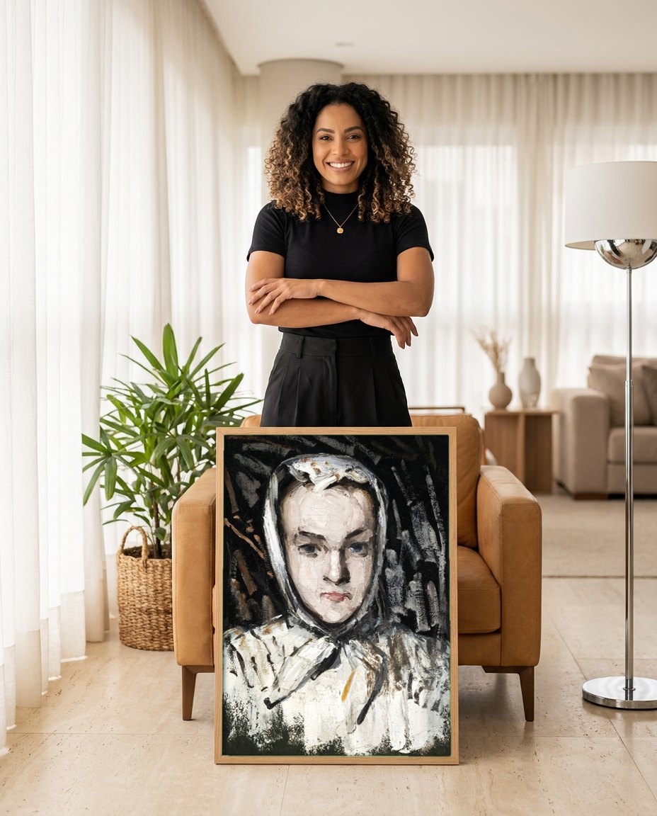 Quadro Decorativo Retrato de Mulher - Paul Cézanne | modelo apresentando o quadro emoldurado