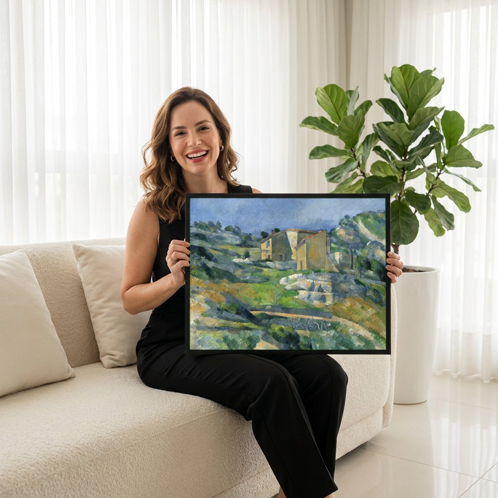 Quadro Decorativo Casas na Provença - Paul Cézanne | modelo apresentando o quadro emoldurado