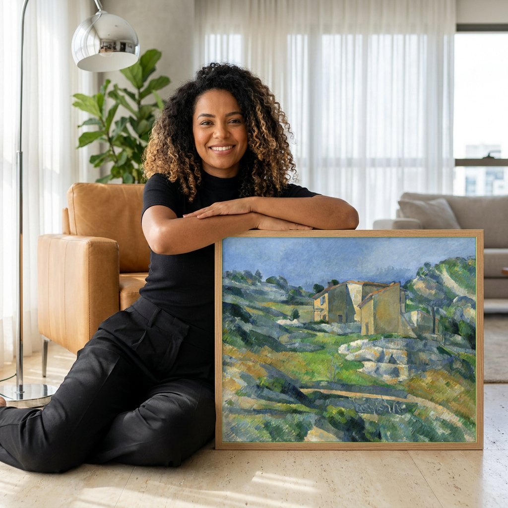 Quadro Decorativo Casas na Provença - Paul Cézanne | modelo apresentando o quadro emoldurado
