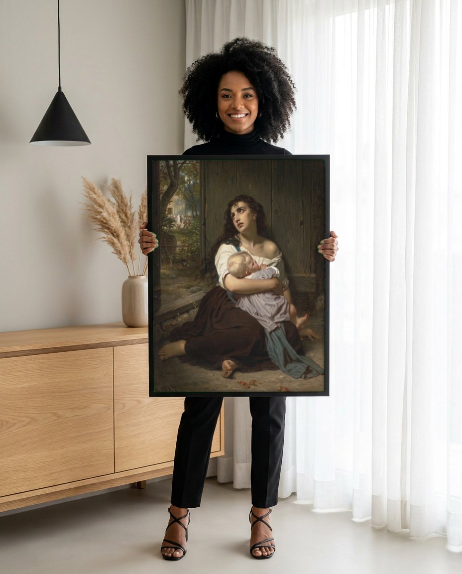 Quadro Decorativo A Caridade - Hugues Merle | modelo apresentando o quadro emoldurado
