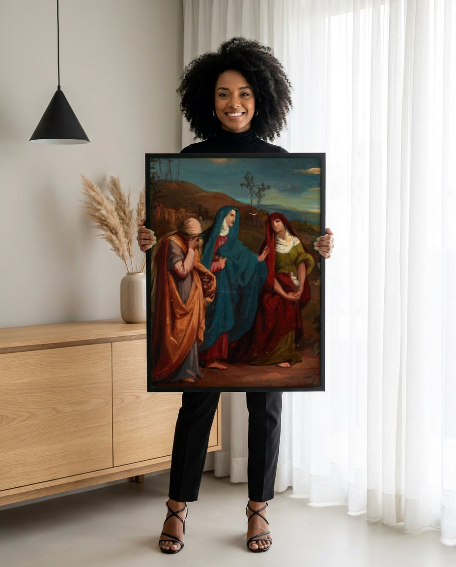 Quadro Decorativo Lamentação - Józef Simmler | modelo apresentando o quadro emoldurado