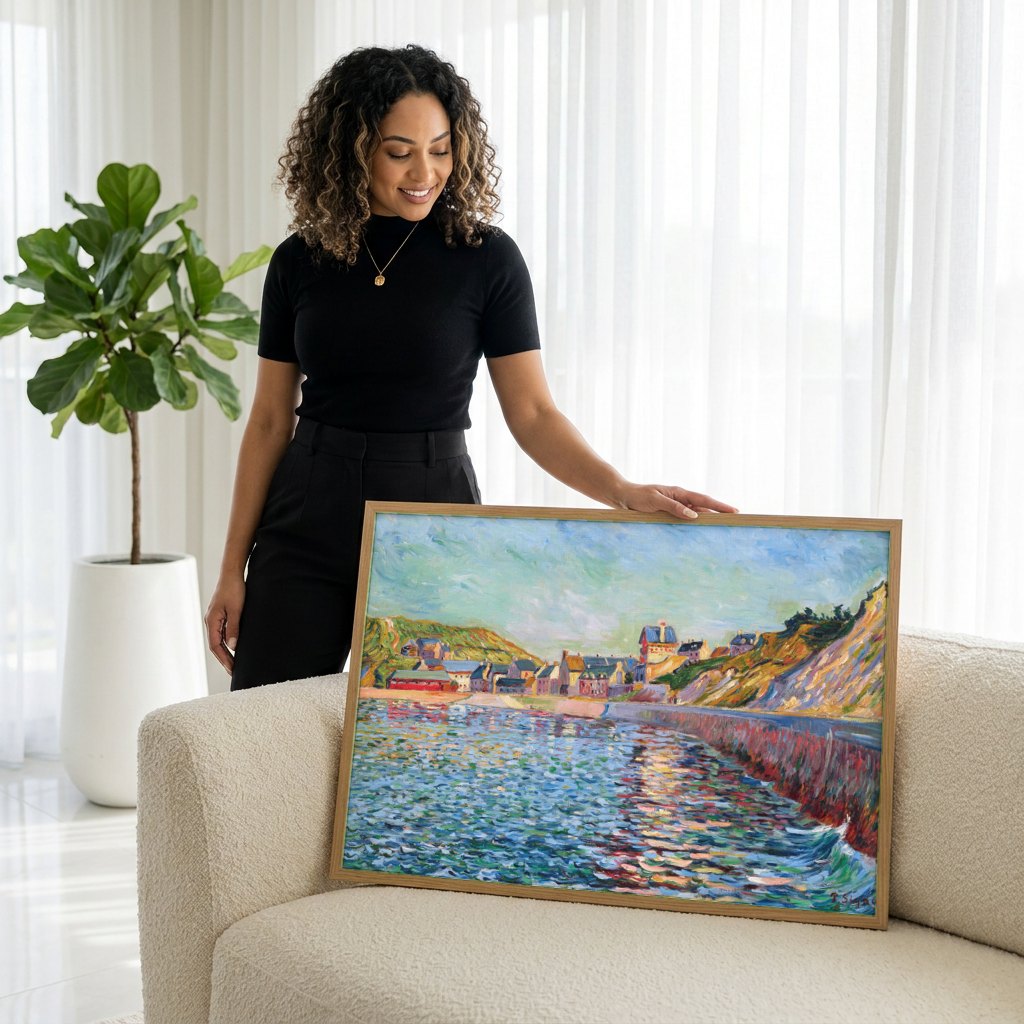 Quadro Decorativo Porto da Bretanha - Paul Signac | modelo apresentando o quadro emoldurado