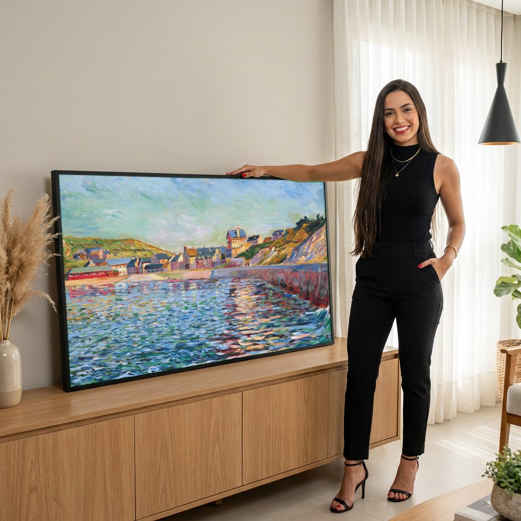 Quadro Decorativo Porto da Bretanha - Paul Signac | modelo apresentando o quadro emoldurado