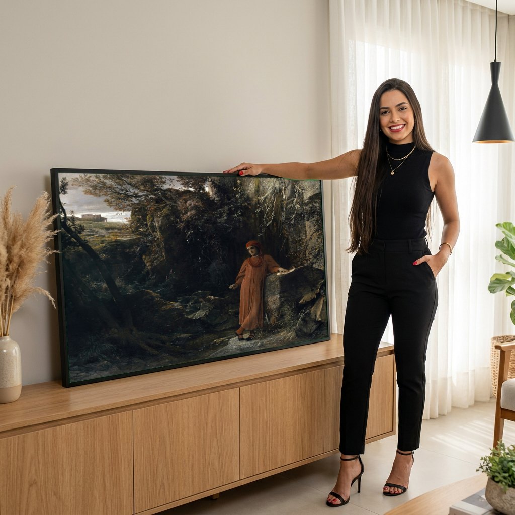 Quadro Decorativo Dante e Virgílio - Arnold Böcklin | modelo apresentando o quadro emoldurado