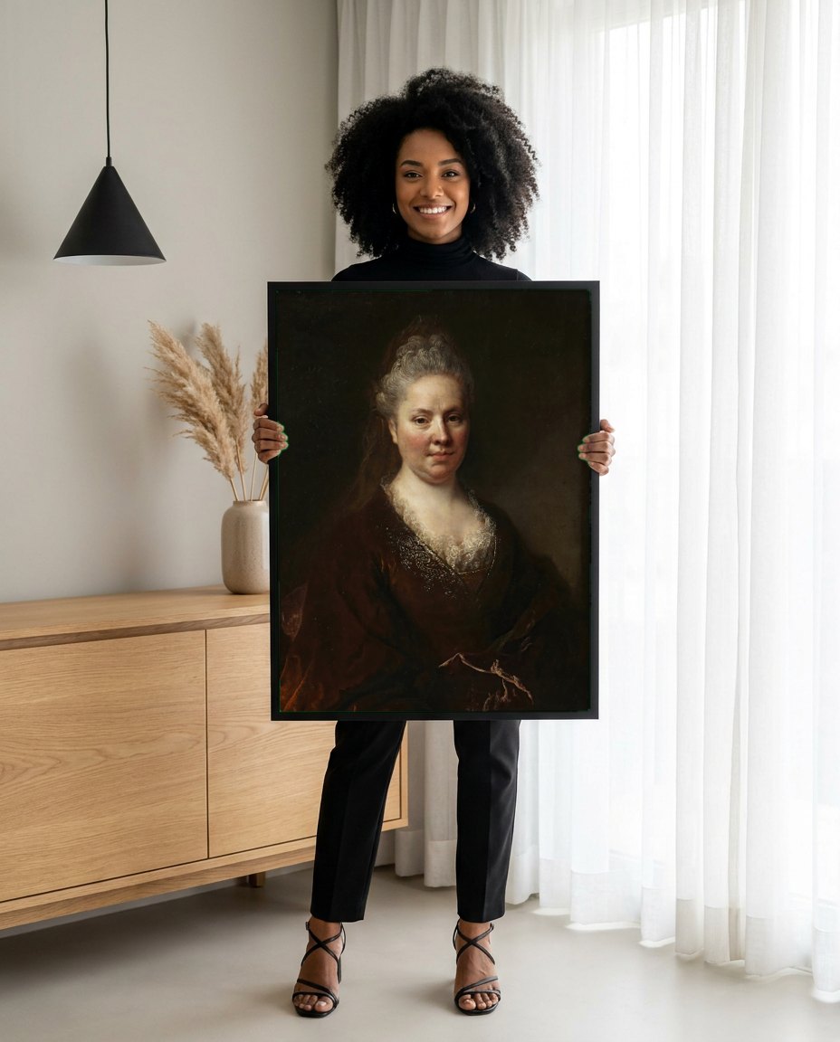 Quadro Decorativo Retrato Feminino - Nicolas de Largillière | modelo apresentando o quadro emoldurado