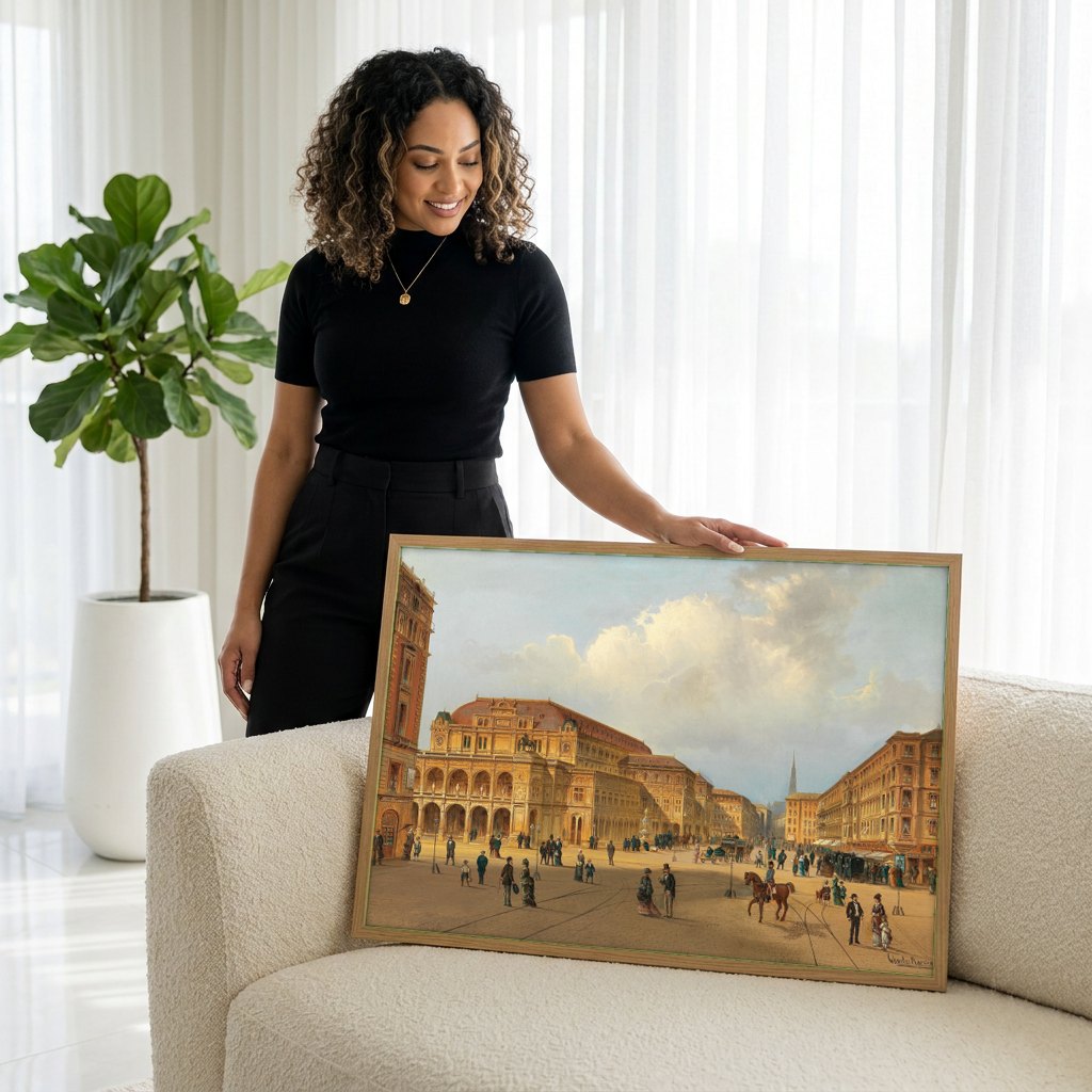 Quadro Decorativo A Ópera de Viena - Karl Kaufmann | modelo apresentando o quadro emoldurado