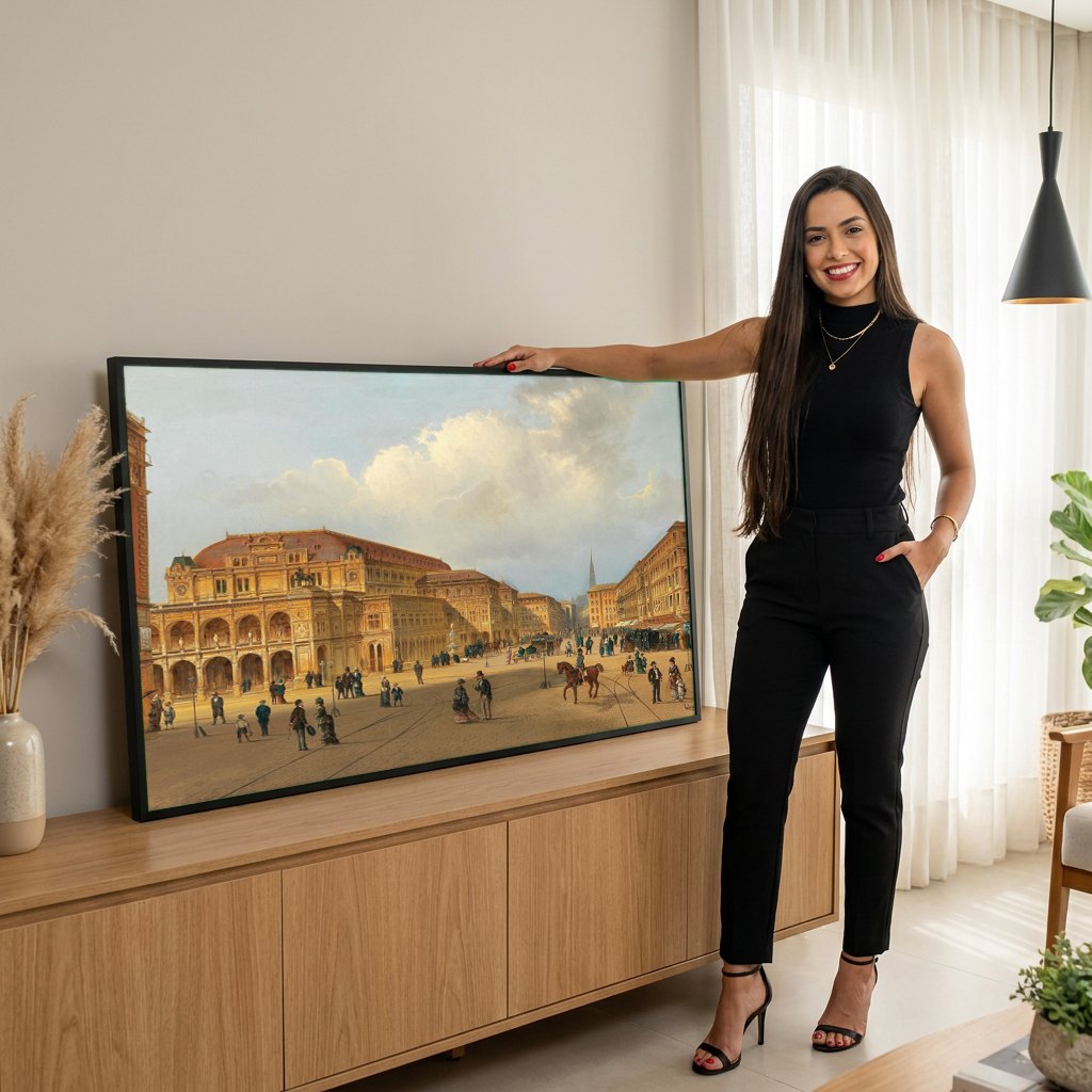 Quadro Decorativo A Ópera de Viena - Karl Kaufmann | modelo apresentando o quadro emoldurado