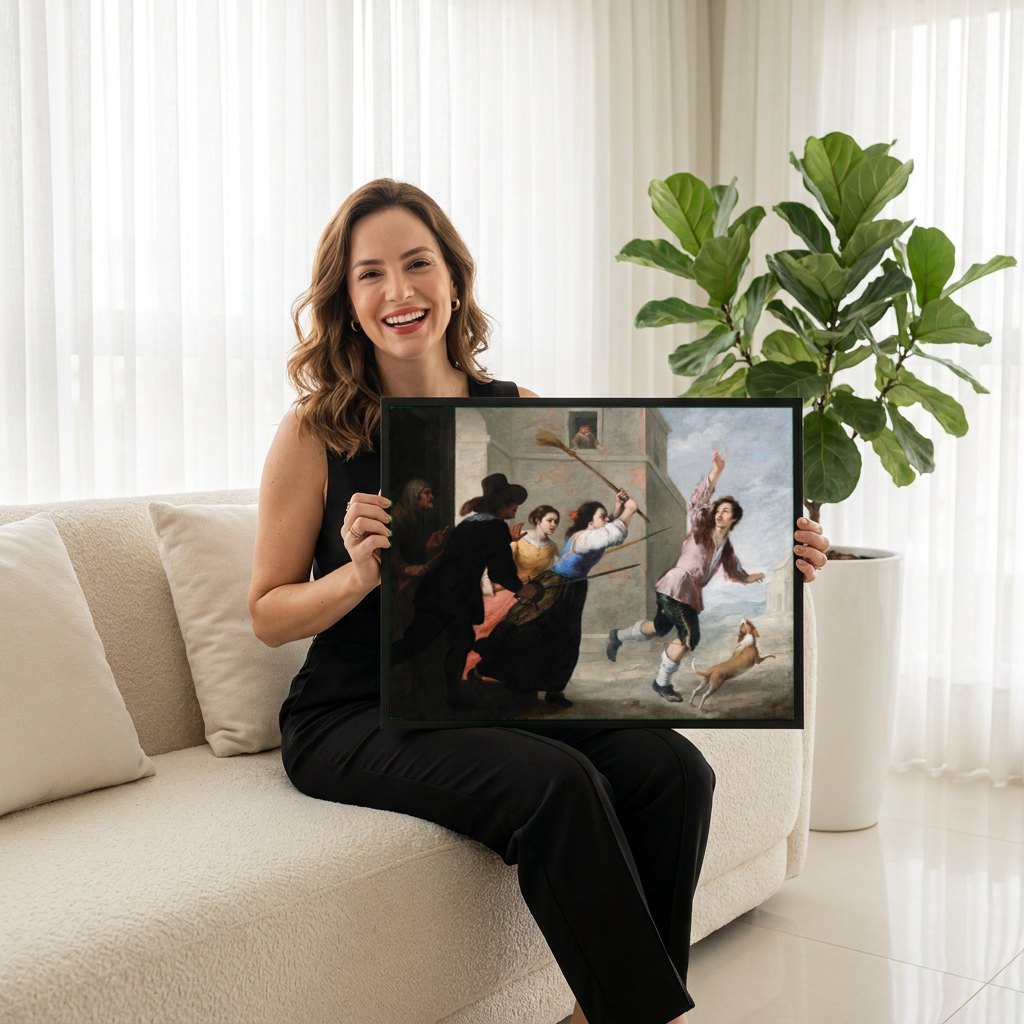 Quadro Decorativo A Fuga do Jovem - Murillo | modelo apresentando o quadro emoldurado