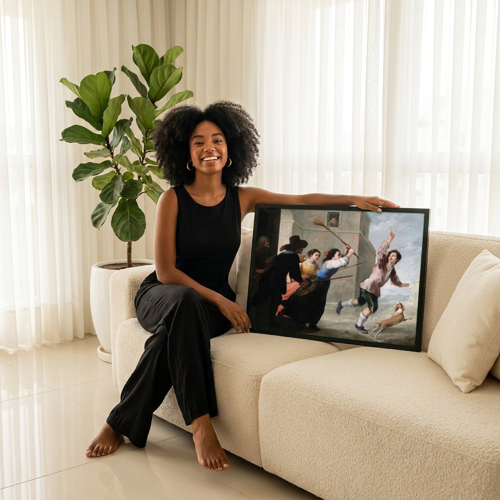 Quadro Decorativo A Fuga do Jovem - Murillo | modelo apresentando o quadro emoldurado