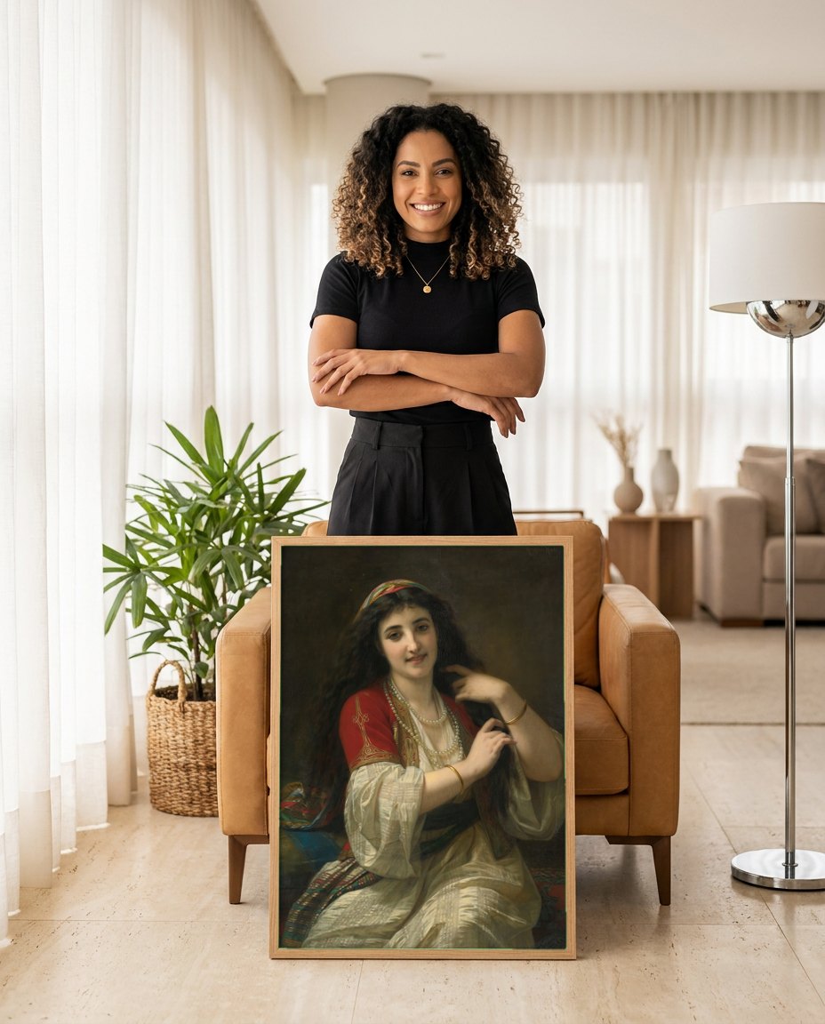 Quadro Decorativo A Odalisca - Hugues Merle | modelo apresentando o quadro emoldurado