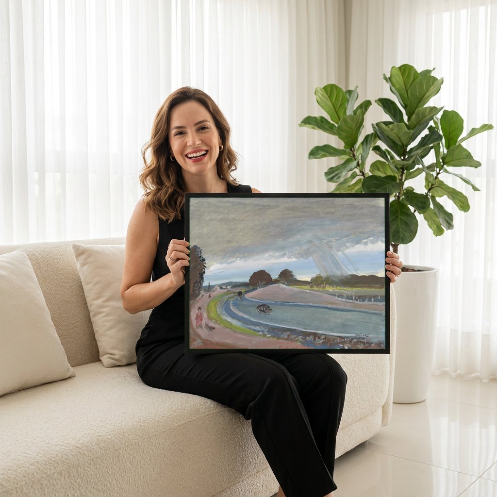 Quadro Decorativo Chuva Chegando - Oskar Laske | modelo apresentando o quadro emoldurado