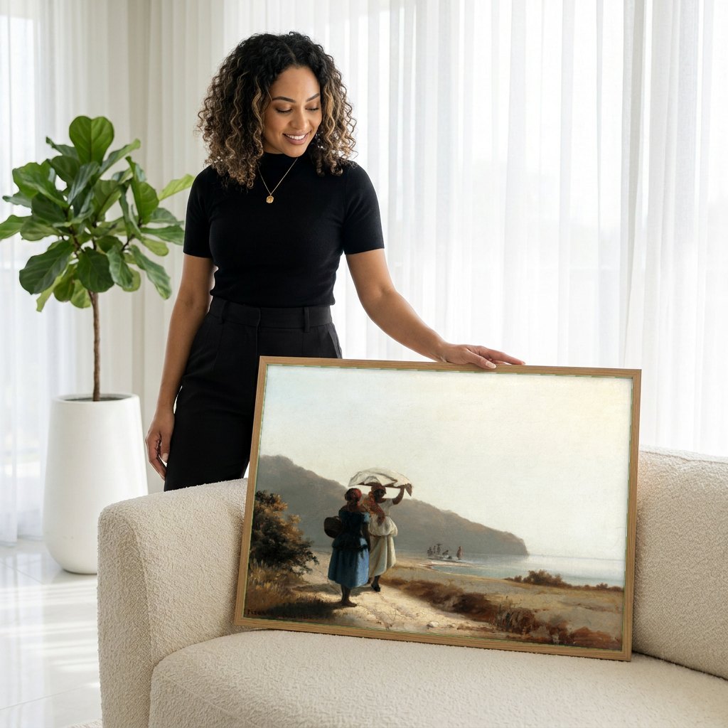 Quadro Decorativo Cenas Antilhanas - Camille Pissarro | modelo apresentando o quadro emoldurado