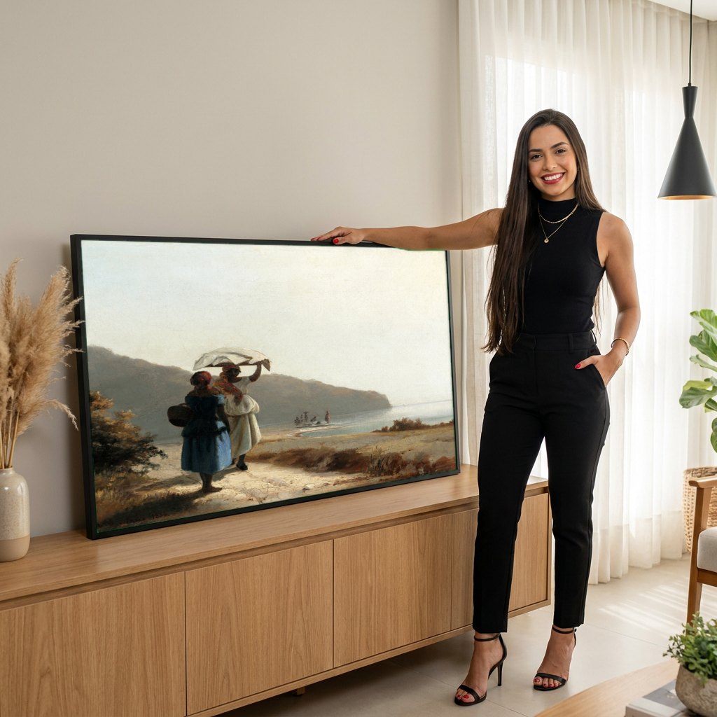 Quadro Decorativo Cenas Antilhanas - Camille Pissarro | modelo apresentando o quadro emoldurado