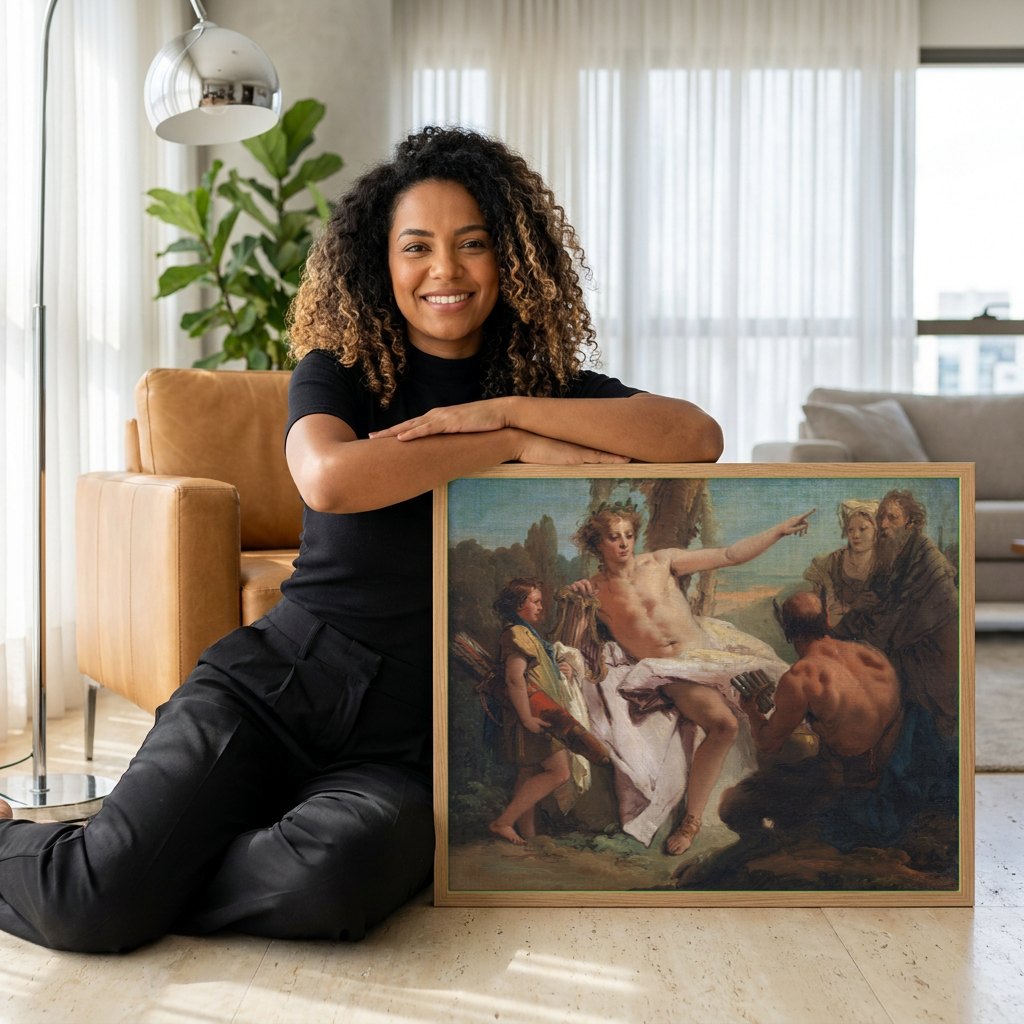 Quadro Decorativo Apolo e Mársias - Tiepolo | modelo apresentando o quadro emoldurado