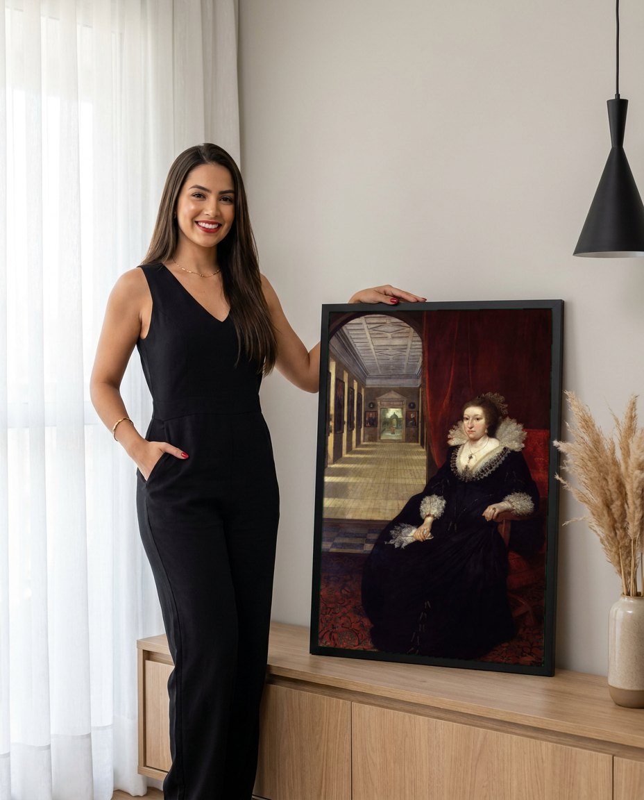 Quadro Decorativo Retrato de Dama – Daniël Mijtens | modelo apresentando o quadro emoldurado