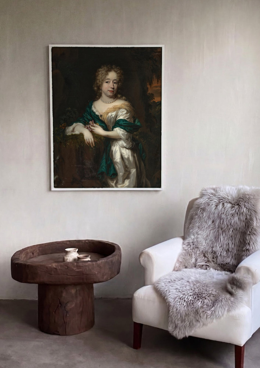 Quadro Decorativo Retrato de Dama com Flores - Nicolaes Maes | quadro emoldurado na parede