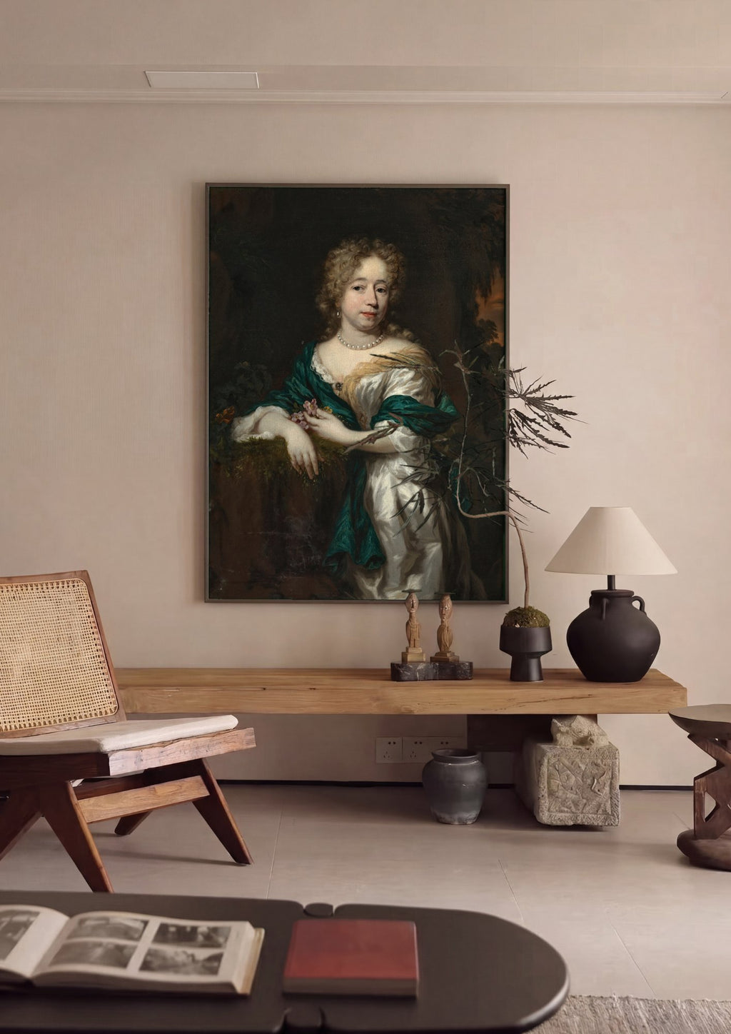 Quadro Decorativo Retrato de Dama com Flores - Nicolaes Maes | quadro emoldurado na parede