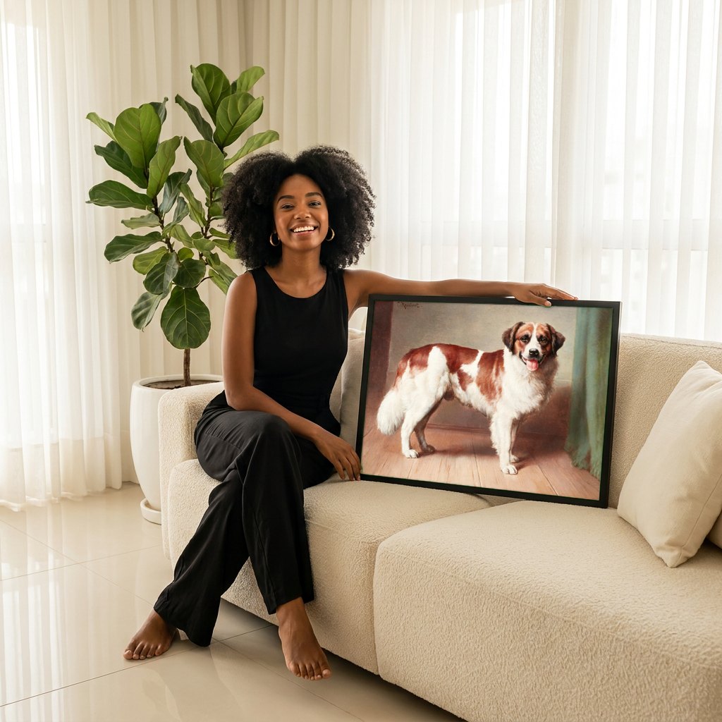 Quadro Decorativo Cão São Bernardo - Carl Reichert | modelo apresentando o quadro emoldurado