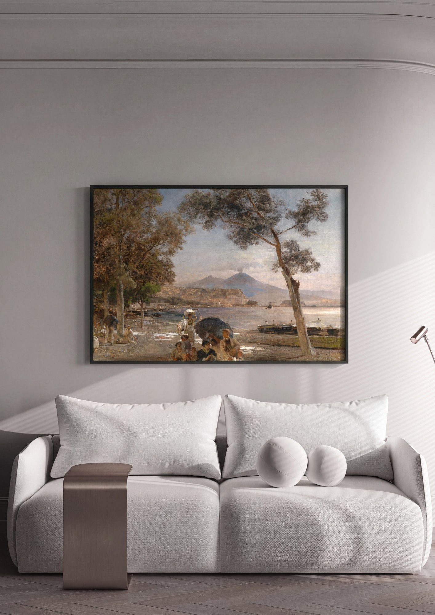 Quadro Decorativo Porto de Nápoles - Oswald Achenbach | quadro emoldurado na parede