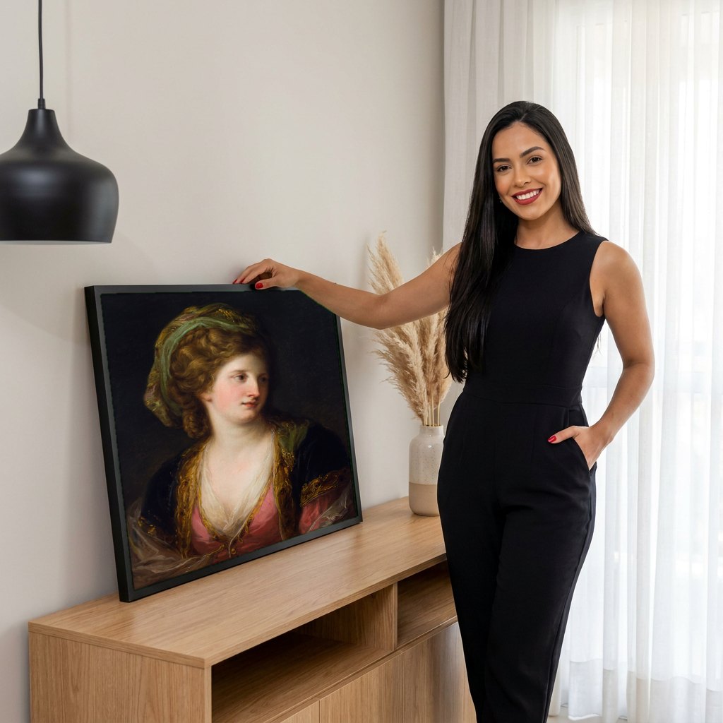 Quadro Decorativo Retrato Feminino - Angelica Kauffmann | modelo apresentando o quadro emoldurado