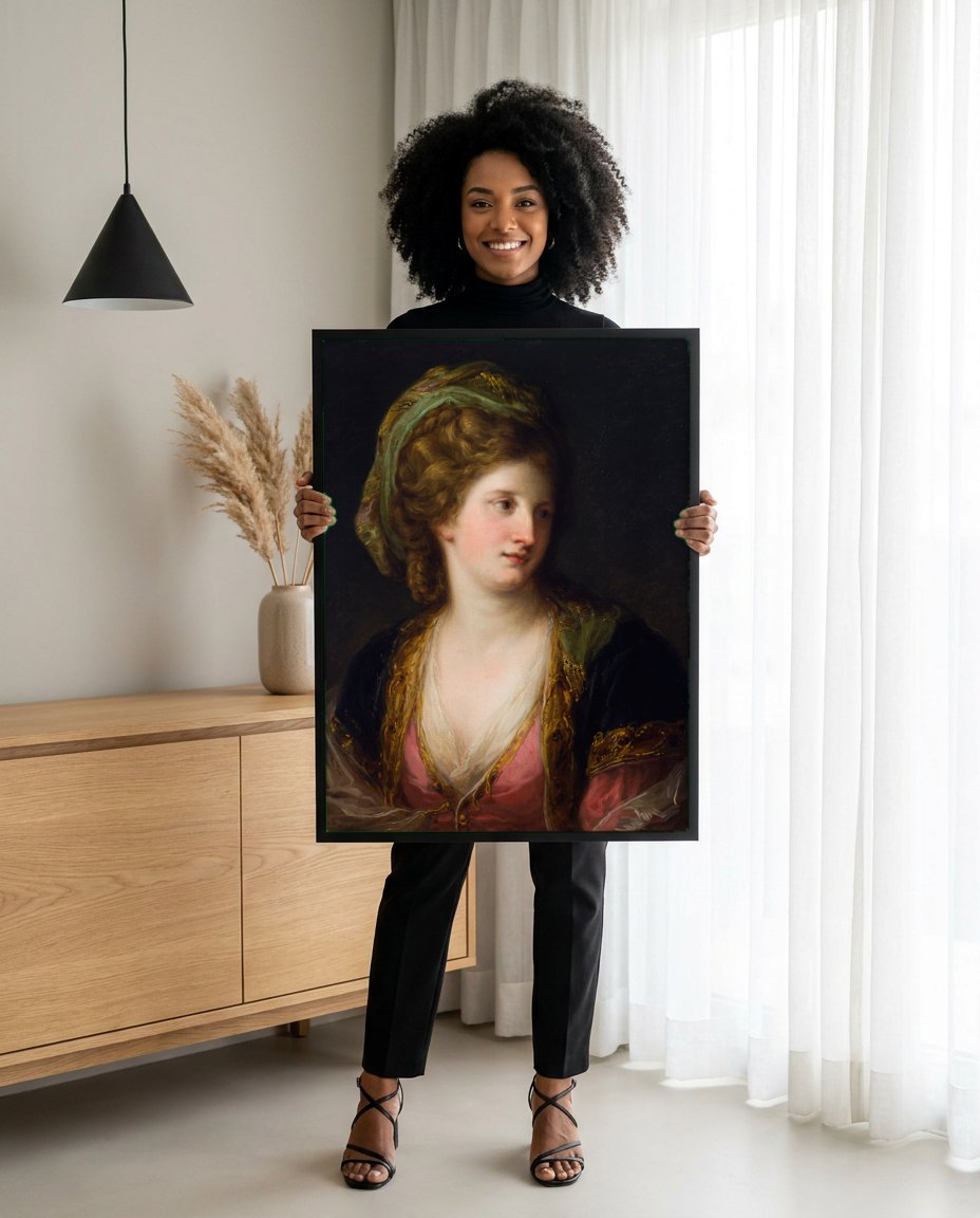 Quadro Decorativo Retrato Feminino - Angelica Kauffmann | modelo apresentando o quadro emoldurado