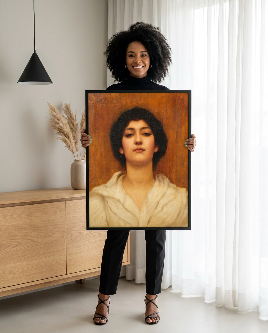 Quadro Decorativo A Young Girl - John William Godward | modelo apresentando o quadro emoldurado