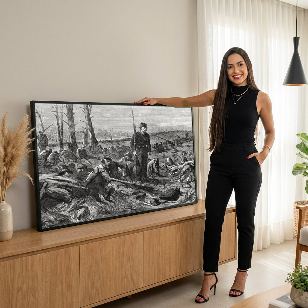 Quadro Decorativo Campo de Batalha - Winslow Homer | modelo apresentando o quadro emoldurado