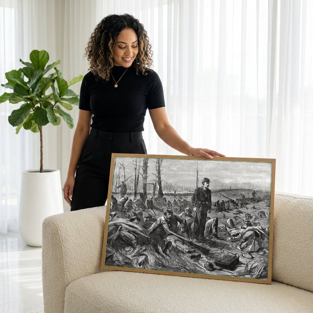 Quadro Decorativo Campo de Batalha - Winslow Homer | modelo apresentando o quadro emoldurado