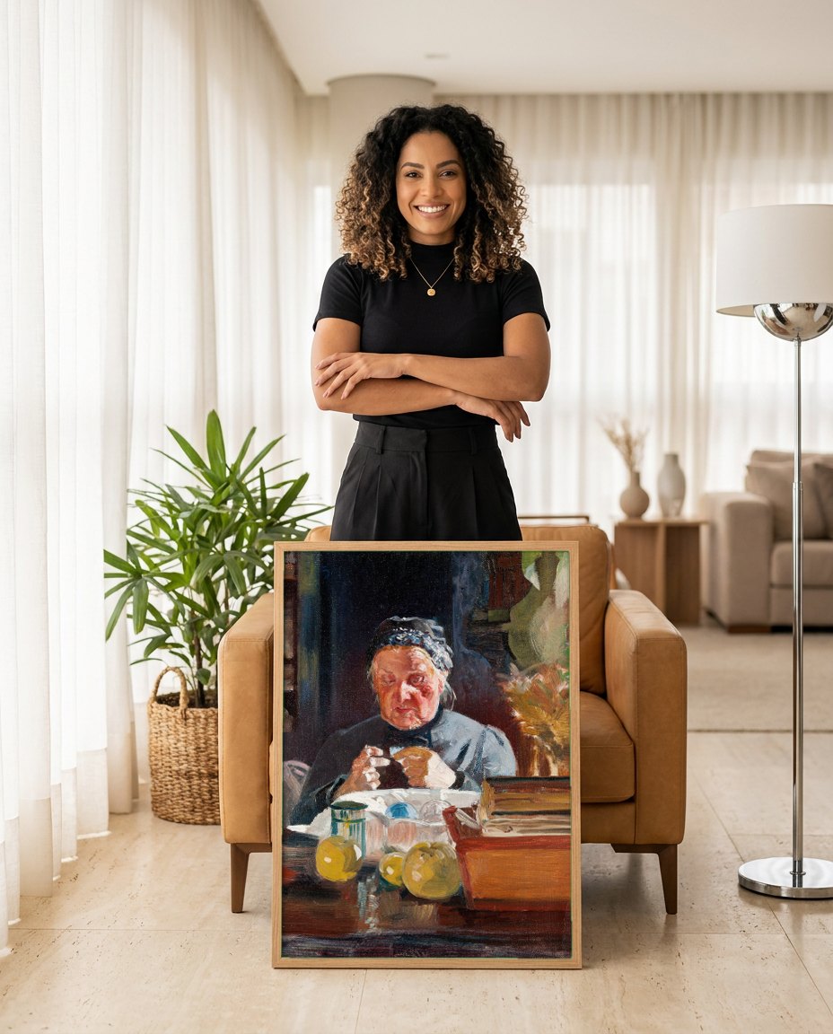 Quadro Decorativo A Tricoteira - Jacek Malczewski | modelo apresentando o quadro emoldurado