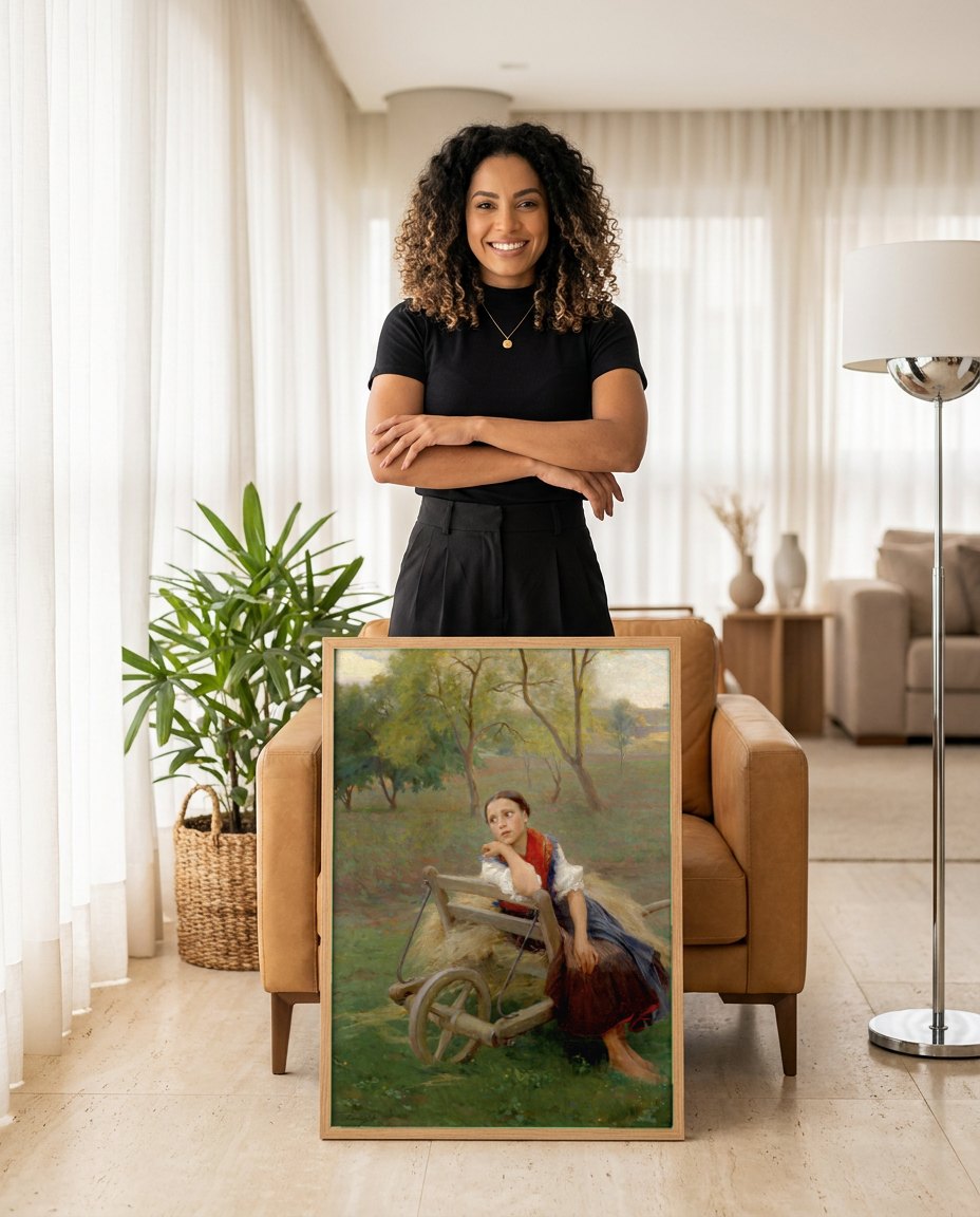 Quadro Decorativo A Jovem Camponesa – Philip Alexius de László | modelo apresentando o quadro emoldurado