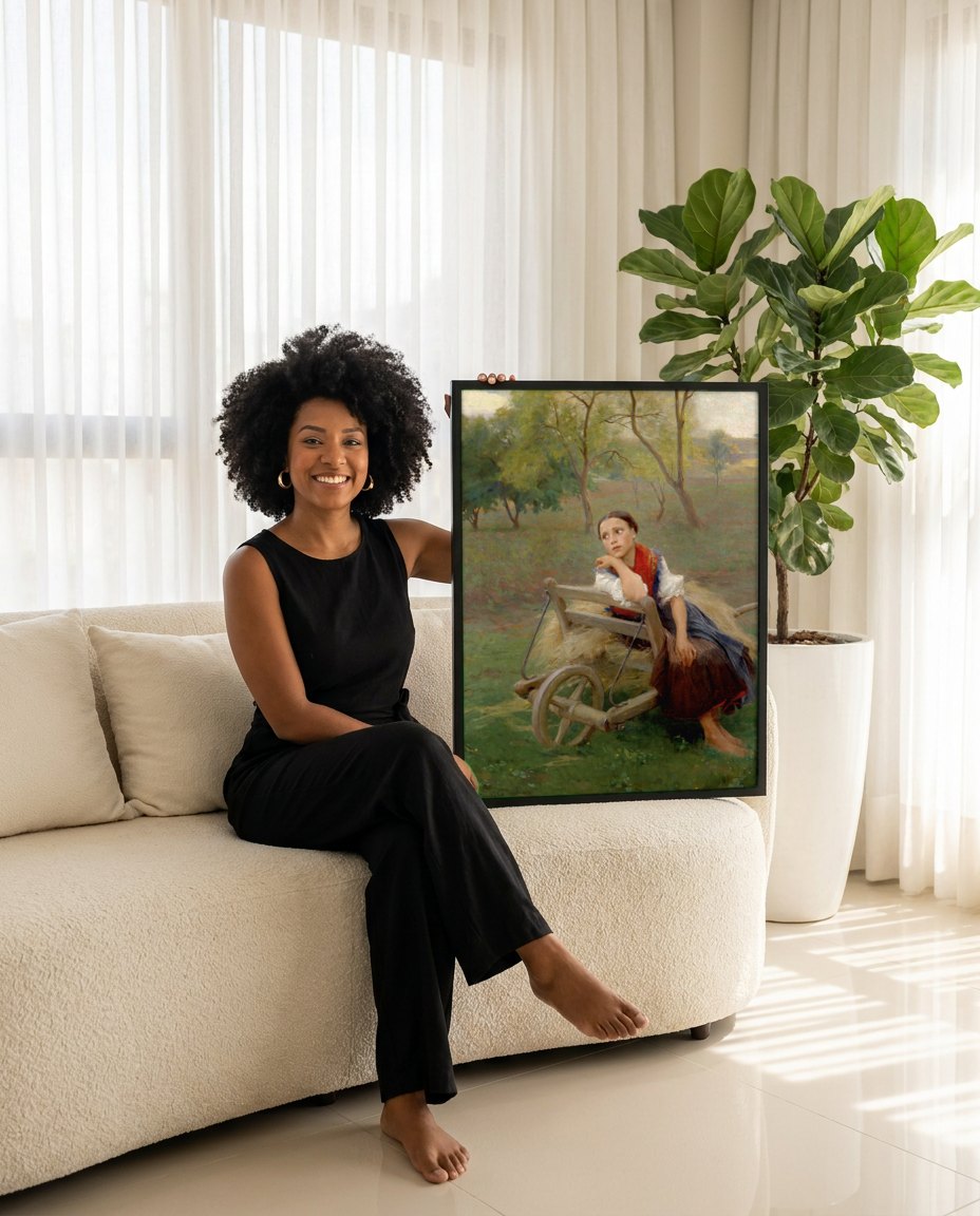 Quadro Decorativo A Jovem Camponesa – Philip Alexius de László | modelo apresentando o quadro emoldurado