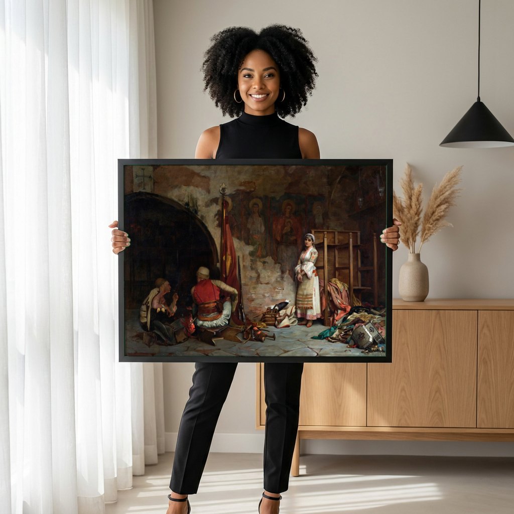 Quadro Decorativo A Espera - Theodoros Ralli | modelo apresentando o quadro emoldurado