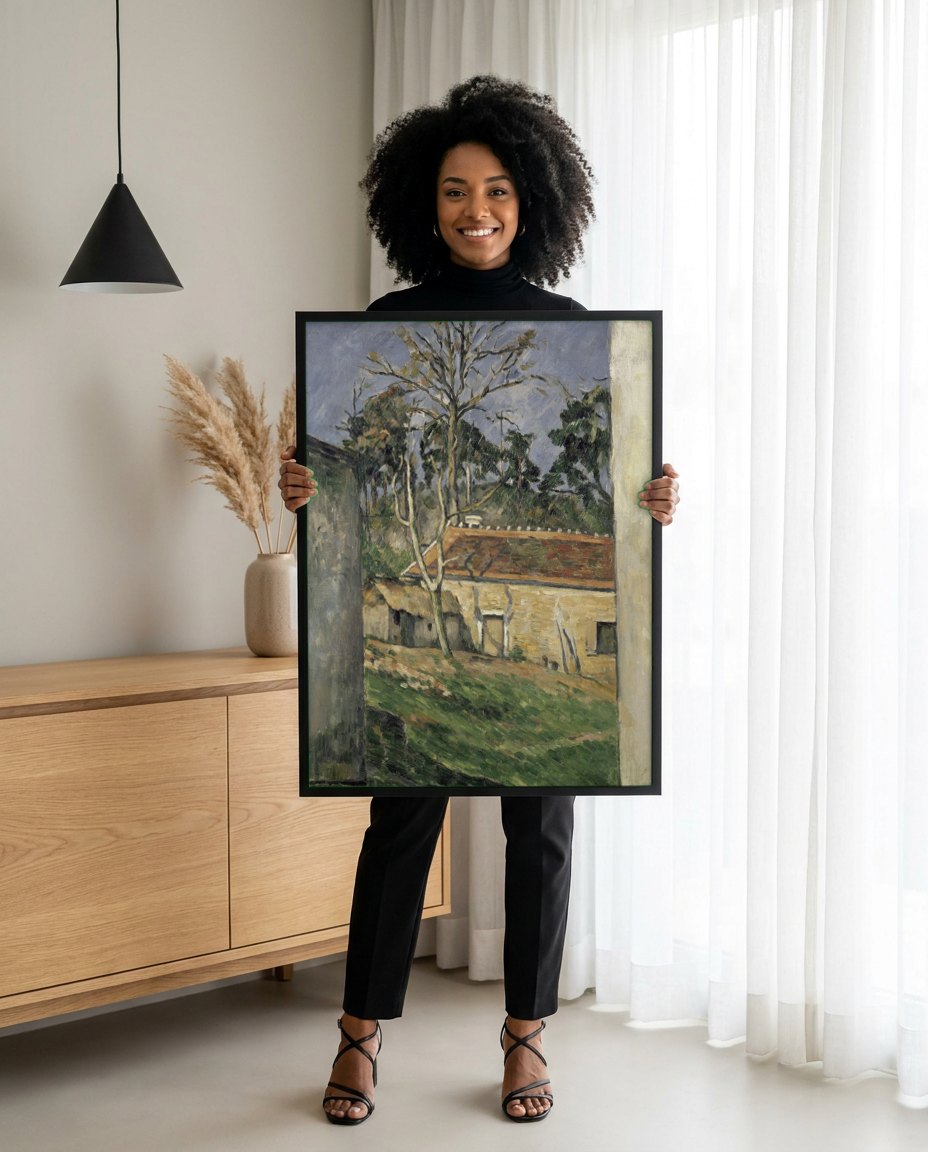 Quadro Decorativo A Casa e a Árvore - Paul Cézanne | modelo apresentando o quadro emoldurado