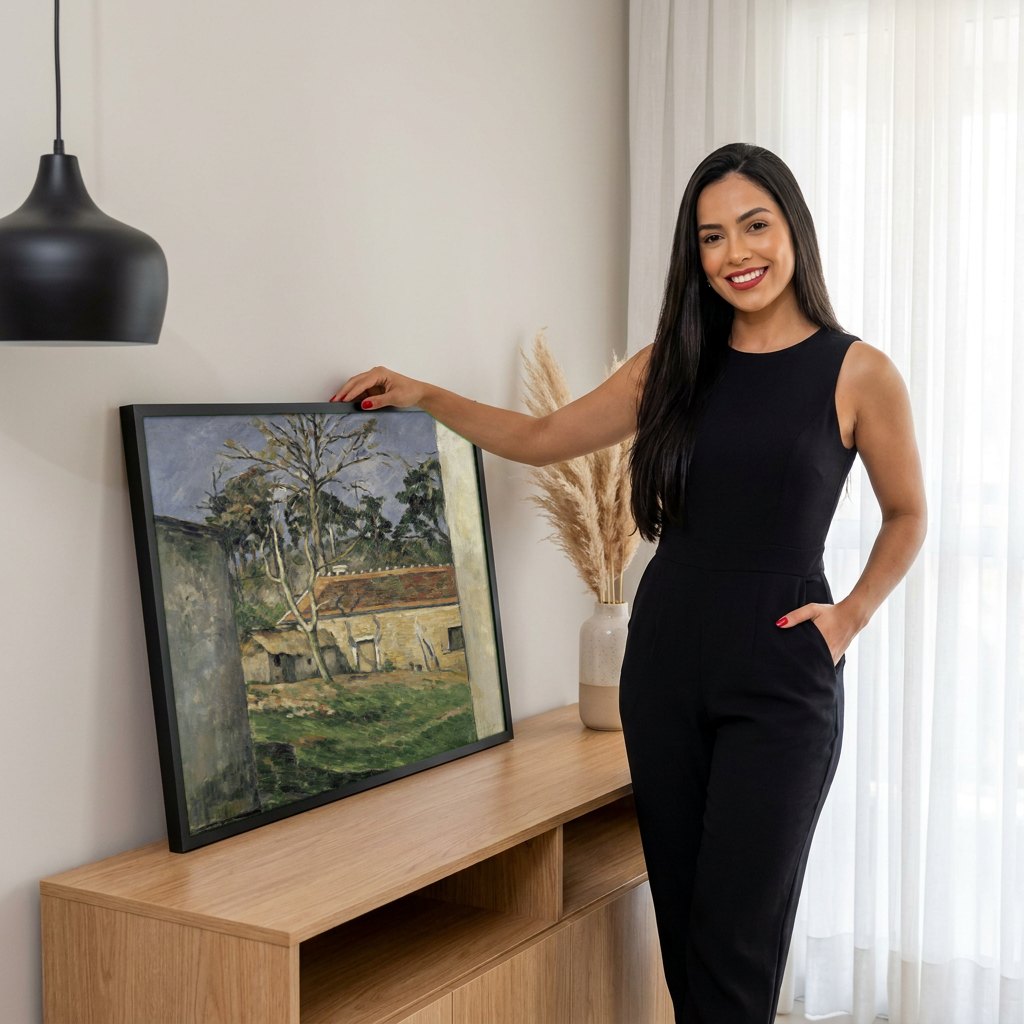 Quadro Decorativo A Casa e a Árvore - Paul Cézanne | modelo apresentando o quadro emoldurado