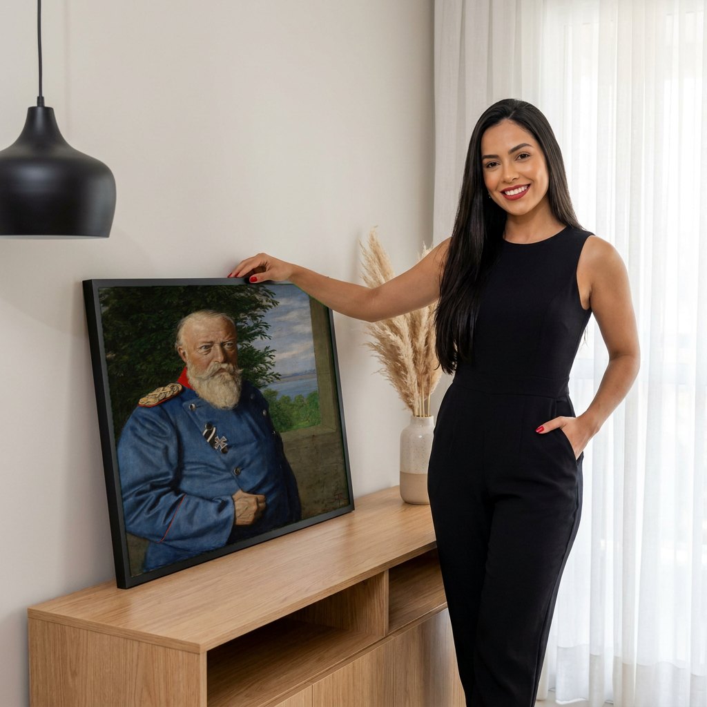 Quadro Decorativo Retrato de um Oficial - Hans Thoma | modelo apresentando o quadro emoldurado