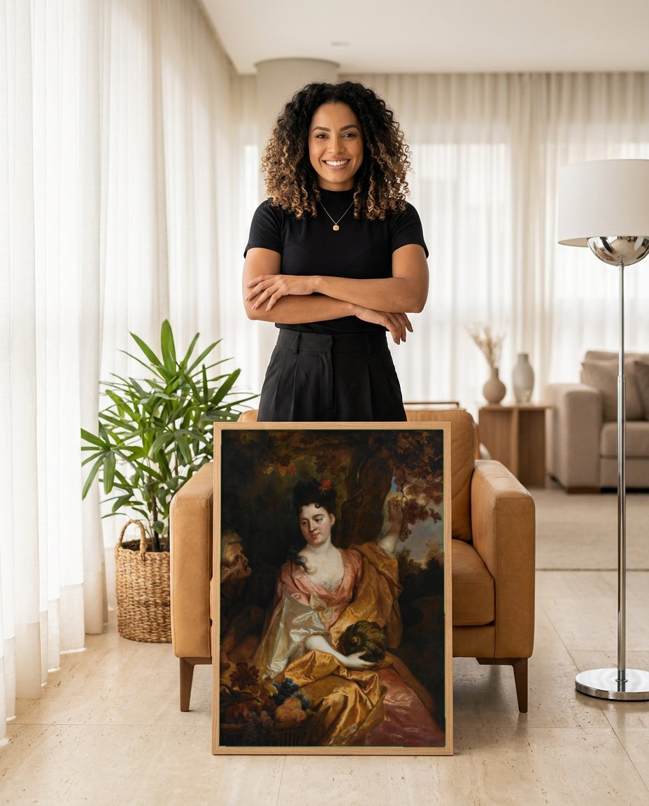 Quadro Decorativo A Mulher Jovem e a Velha - Nicolas de Largillière | modelo apresentando o quadro emoldurado