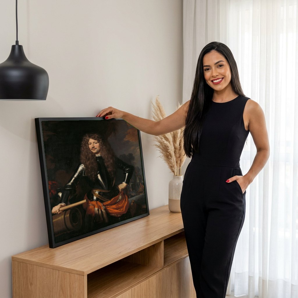 Quadro Decorativo Retrato de Homem - Nicolaes Maes | modelo apresentando o quadro emoldurado
