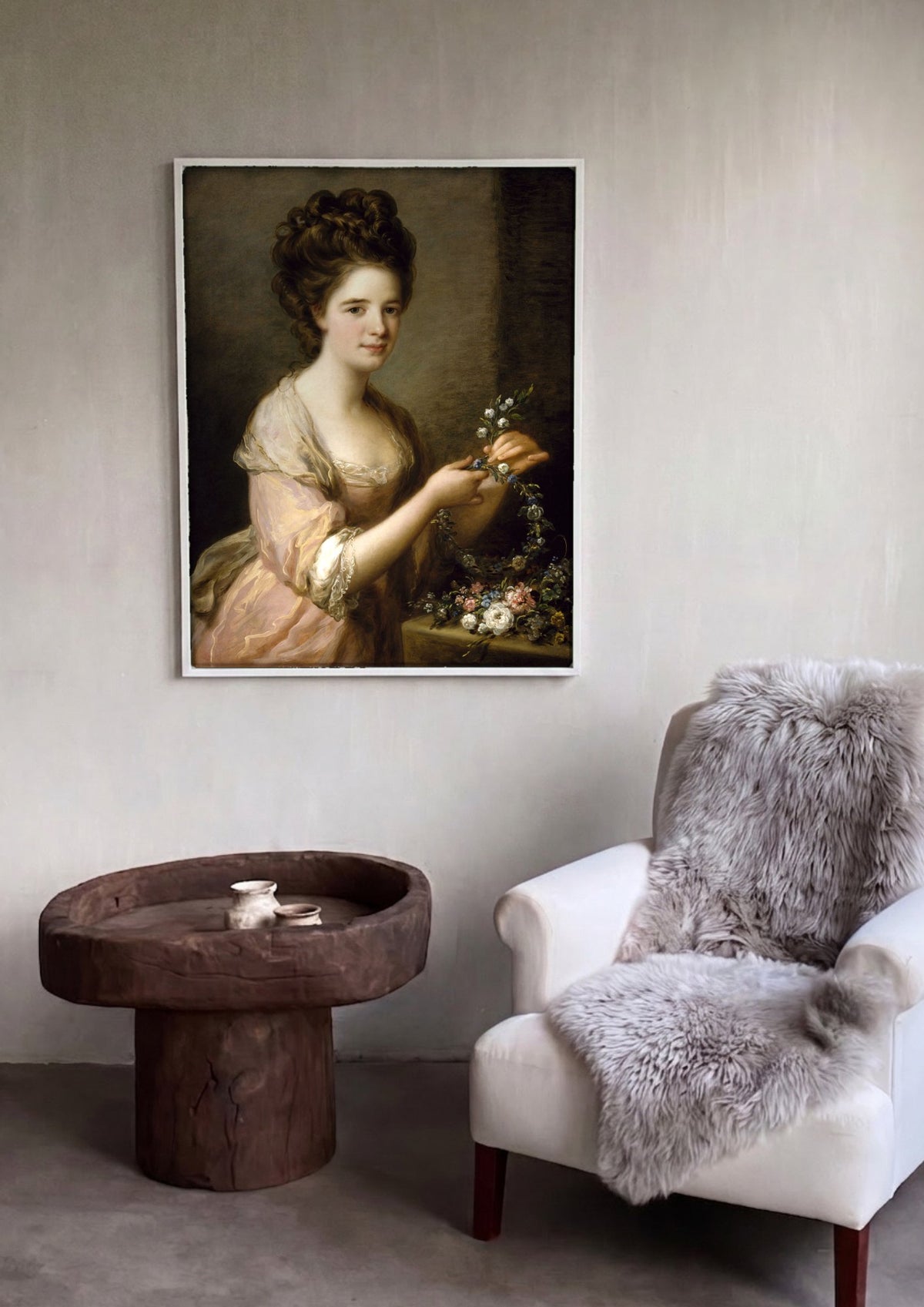 Quadro Decorativo Retrato de Dama com Flores - Angelica Kauffmann | quadro emoldurado na parede