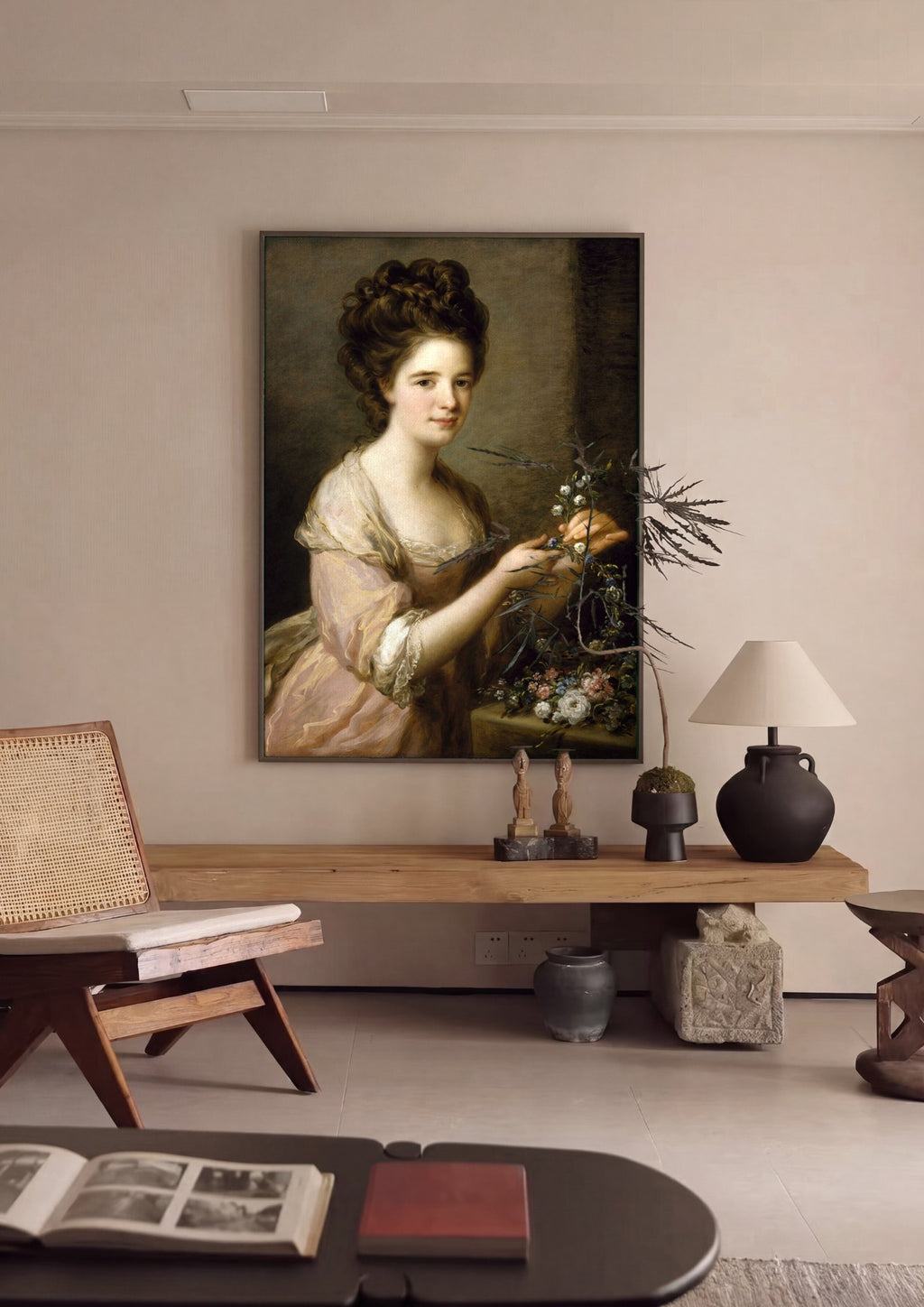 Quadro Decorativo Retrato de Dama com Flores - Angelica Kauffmann | quadro emoldurado na parede