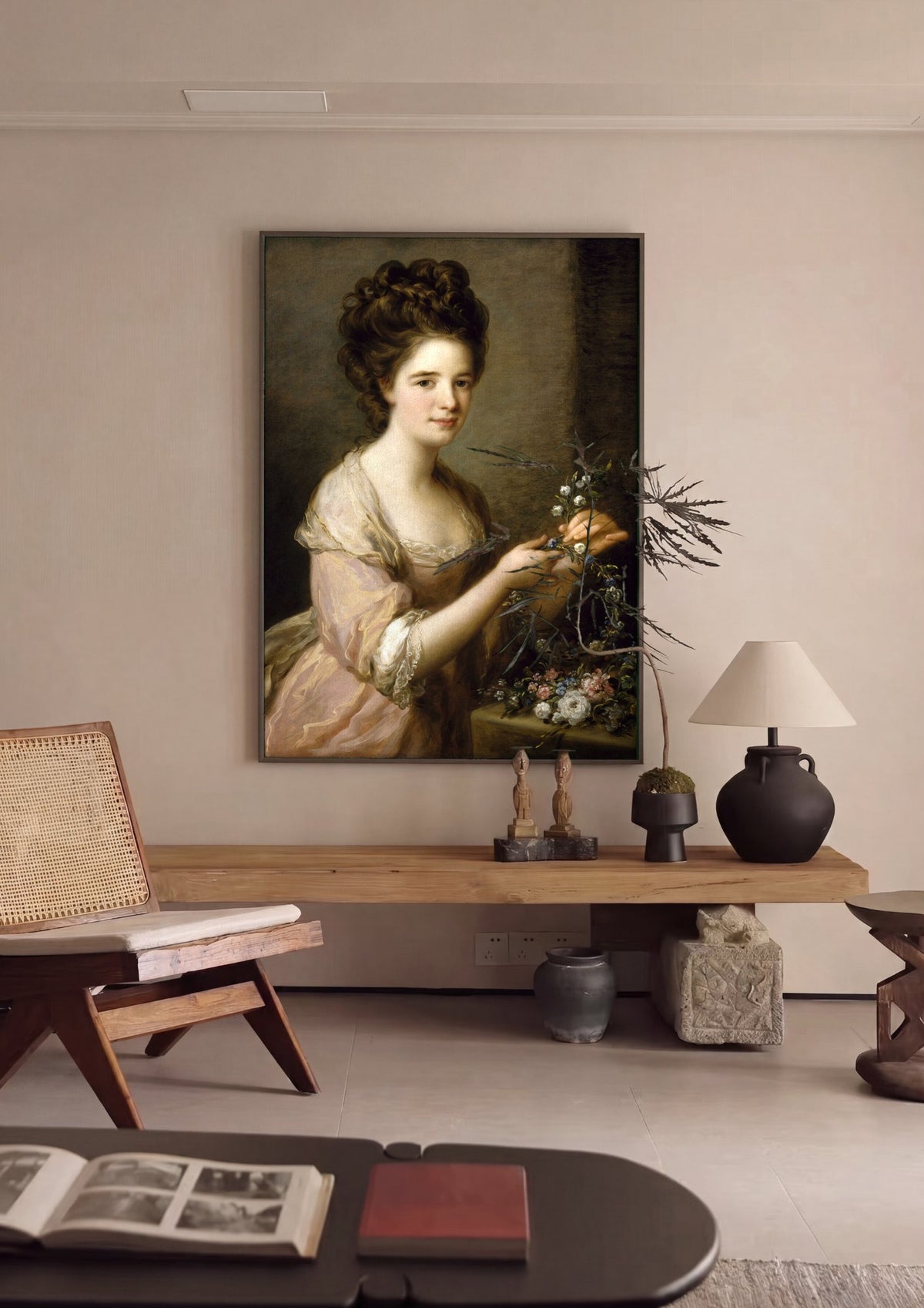 Quadro Decorativo Retrato de Dama com Flores - Angelica Kauffmann | quadro emoldurado na parede