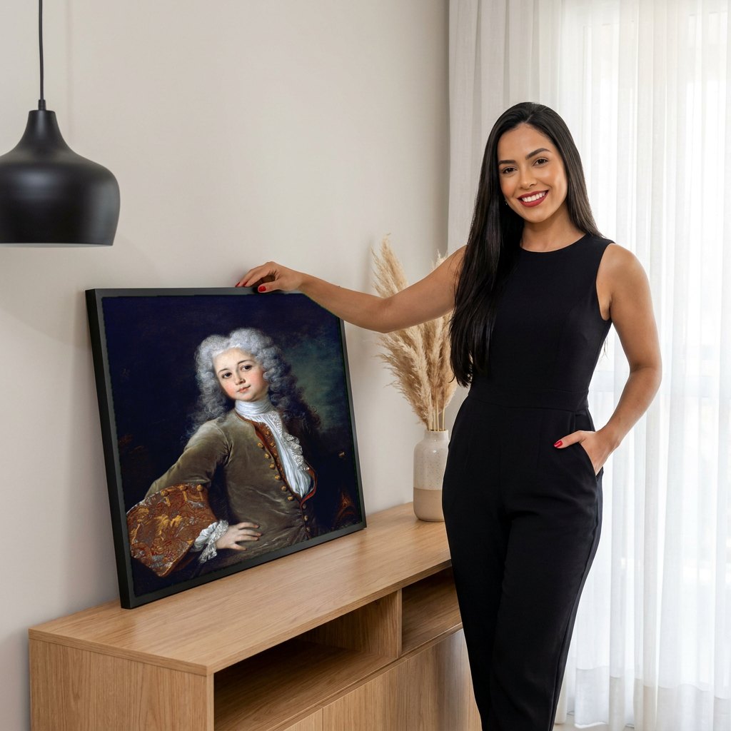 Quadro Decorativo Retrato de Jovem - Nicolas de Largillière | modelo apresentando o quadro emoldurado