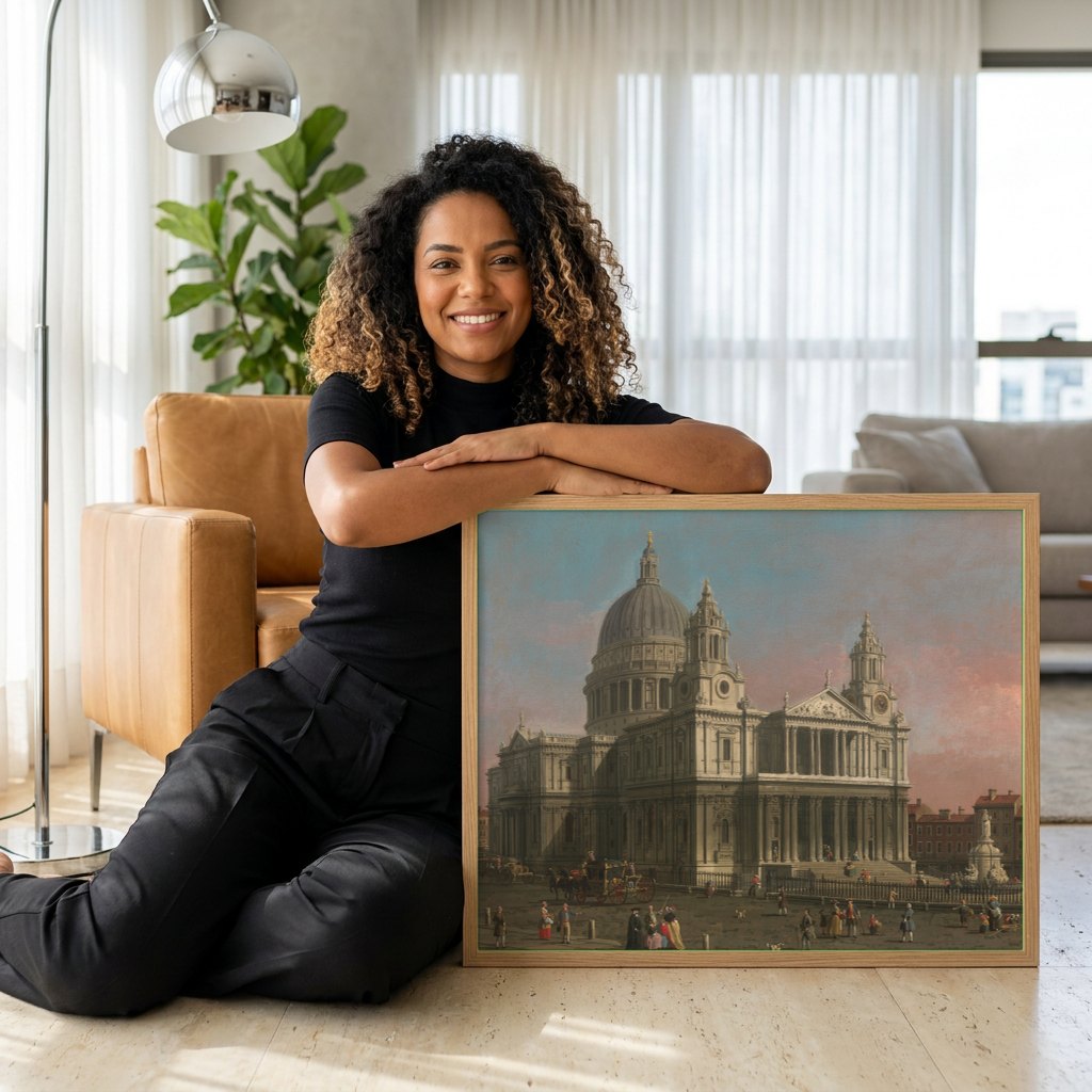 Quadro Decorativo A Catedral de São Paulo - Canaletto | modelo apresentando o quadro emoldurado