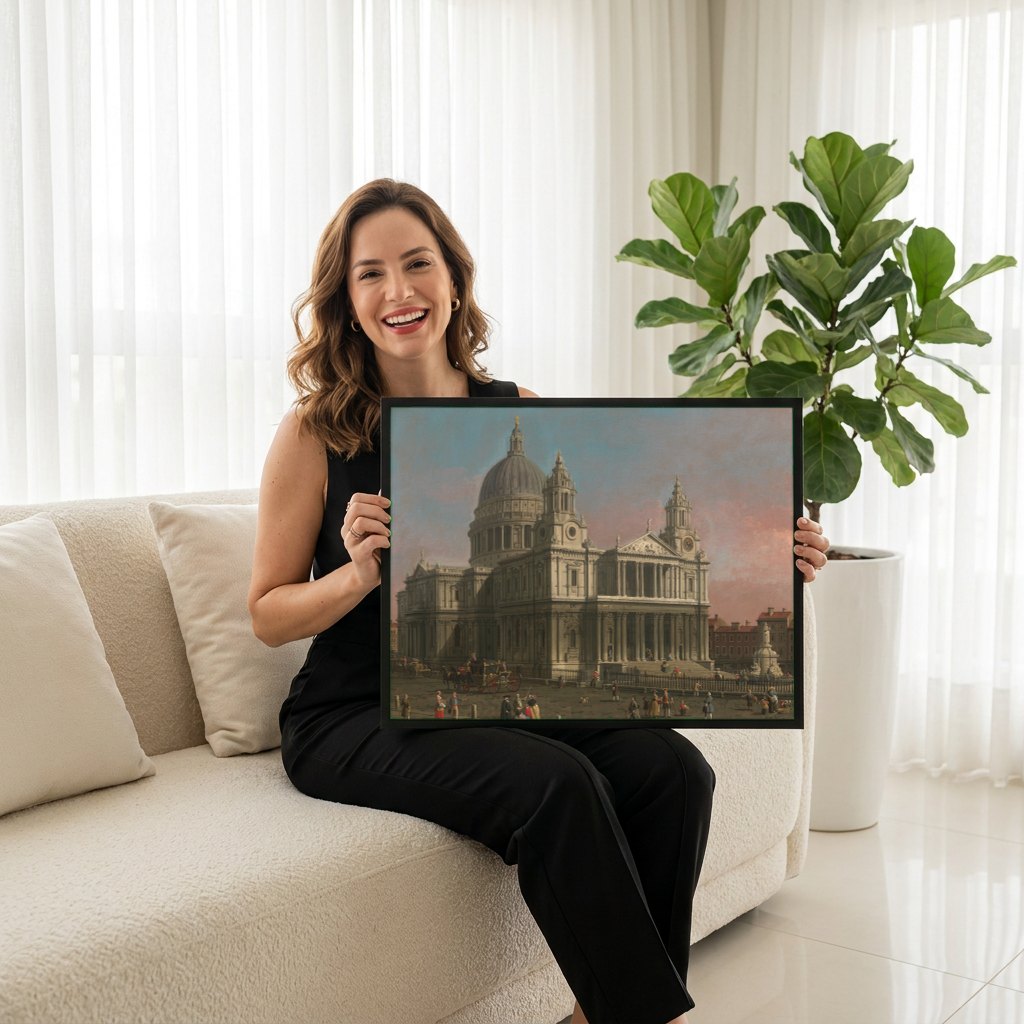 Quadro Decorativo A Catedral de São Paulo - Canaletto | modelo apresentando o quadro emoldurado
