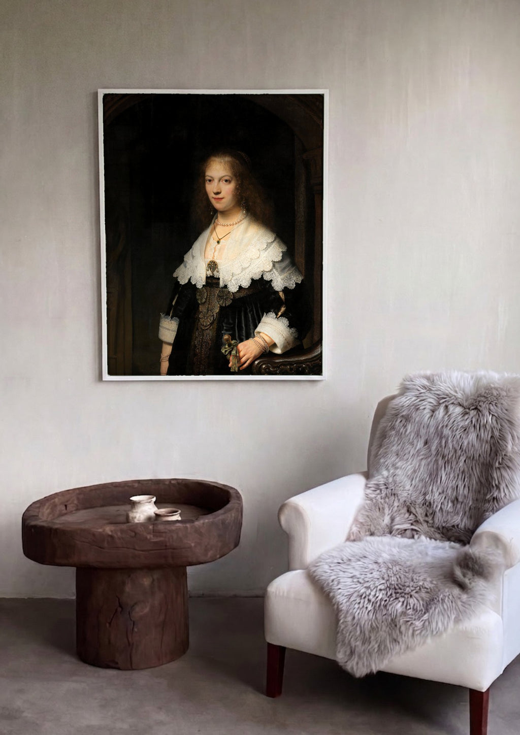 Quadro Decorativo A Jovem Mulher com Colar de Pérolas - Rembrandt | quadro emoldurado na parede