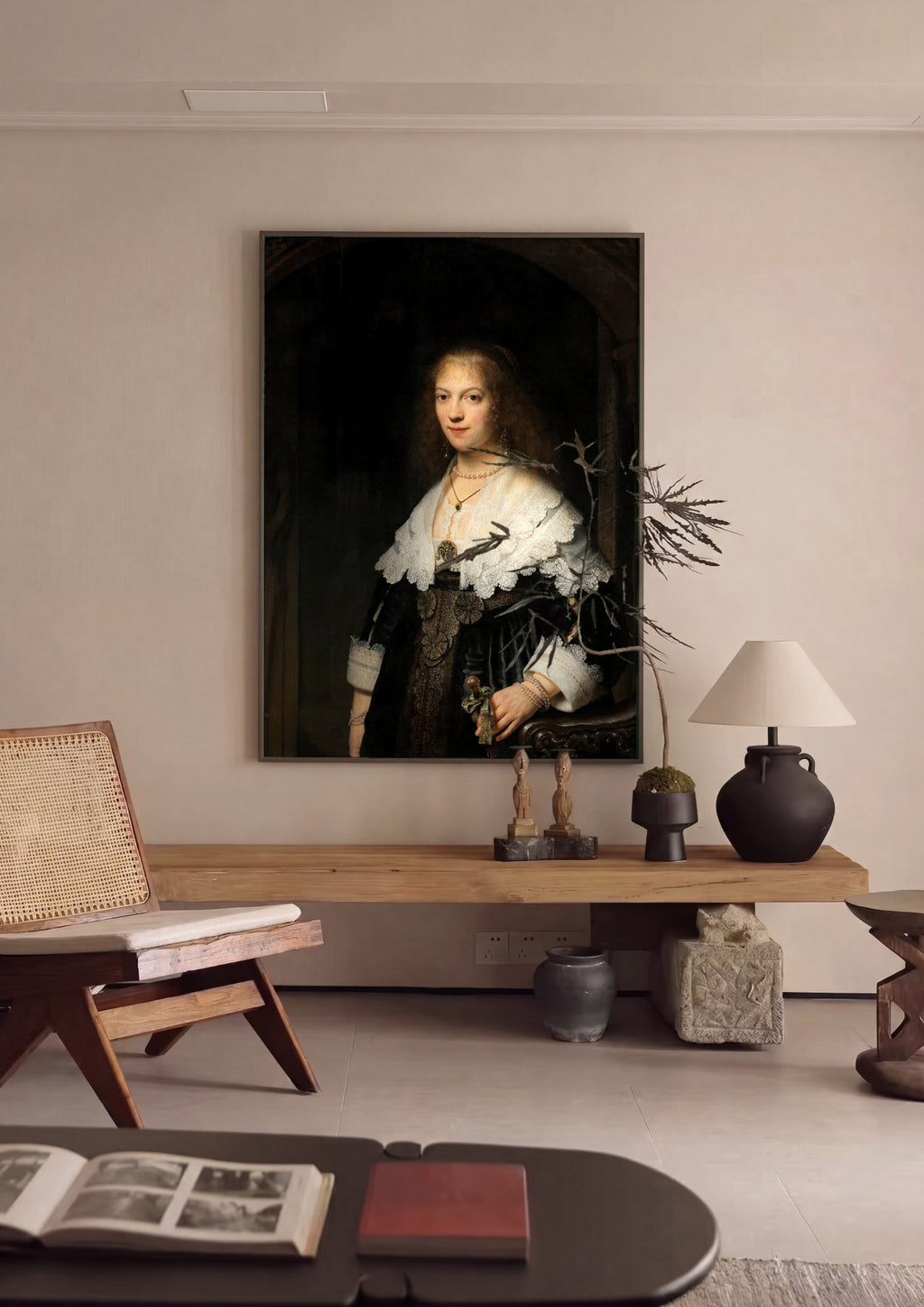 Quadro Decorativo A Jovem Mulher com Colar de Pérolas - Rembrandt | quadro emoldurado na parede