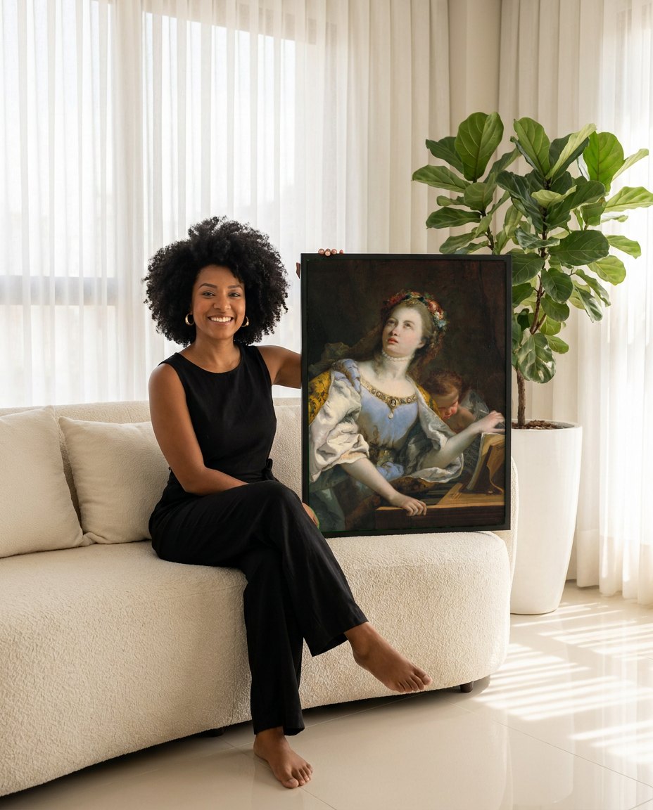 Quadro Decorativo A Música (Allegoria della Musica) - Tiepolo | modelo apresentando o quadro emoldurado