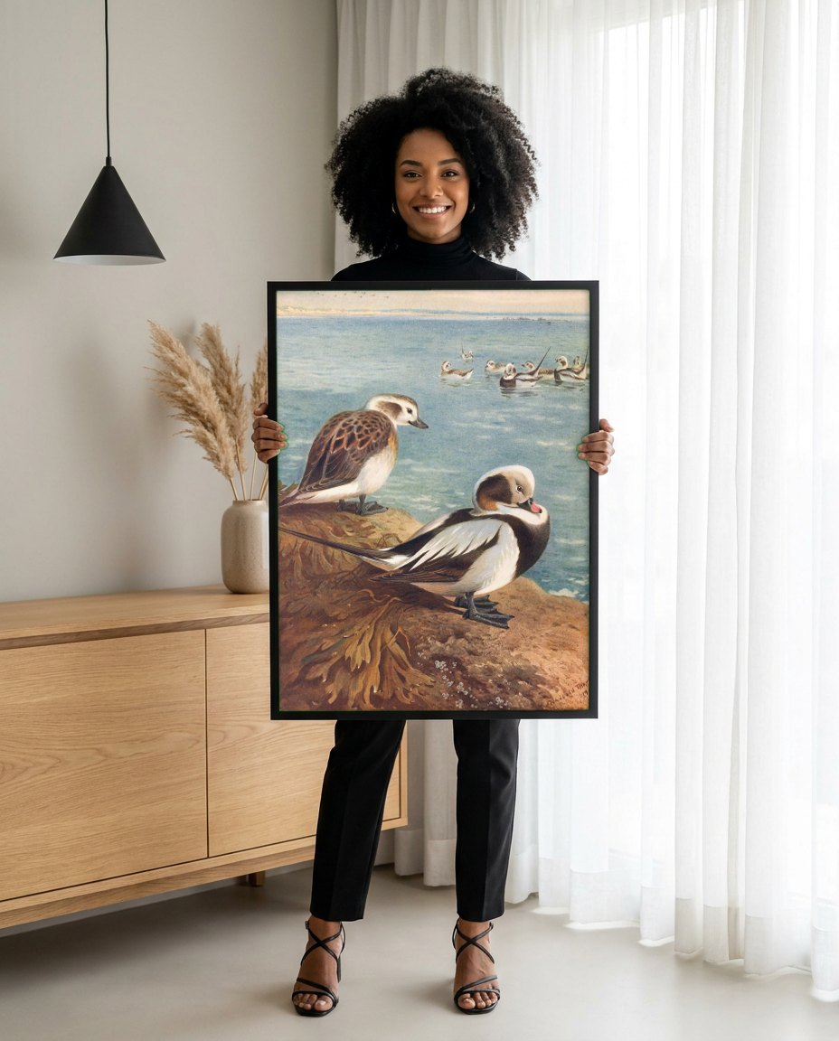 Quadro Decorativo Aves Marinhas - Archibald Thorburn | modelo apresentando o quadro emoldurado