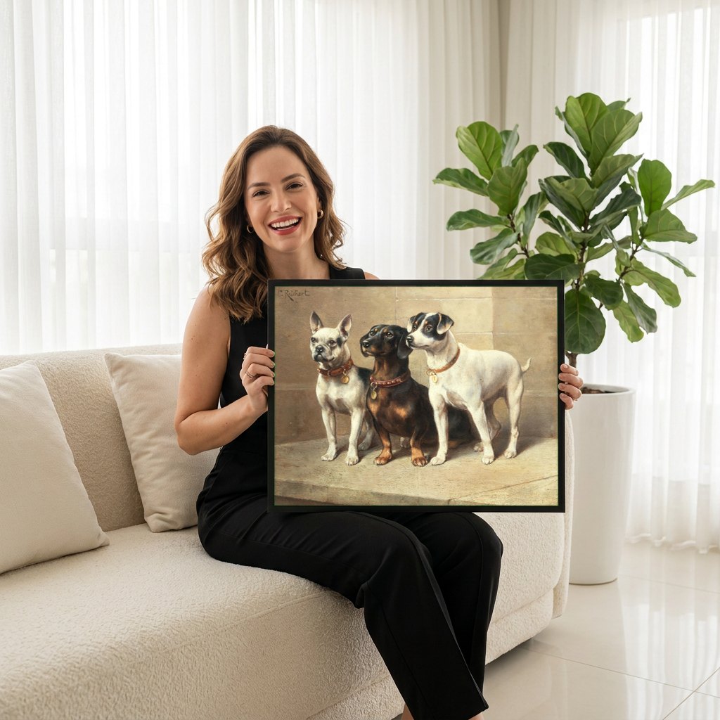 Quadro Decorativo Cães de Companhia - Carl Reichert | modelo apresentando o quadro emoldurado