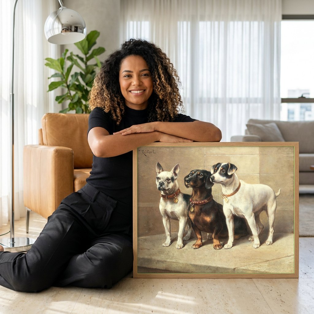 Quadro Decorativo Cães de Companhia - Carl Reichert | modelo apresentando o quadro emoldurado